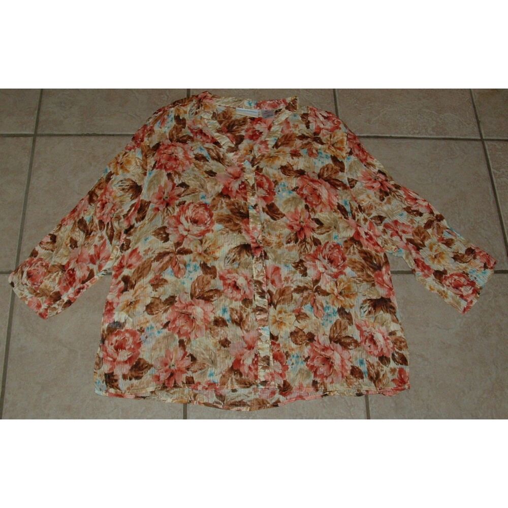 ALFRED DUNNER Brown Floral Plus Sz 18 Casual or Dress Cotton Button Up Shirt